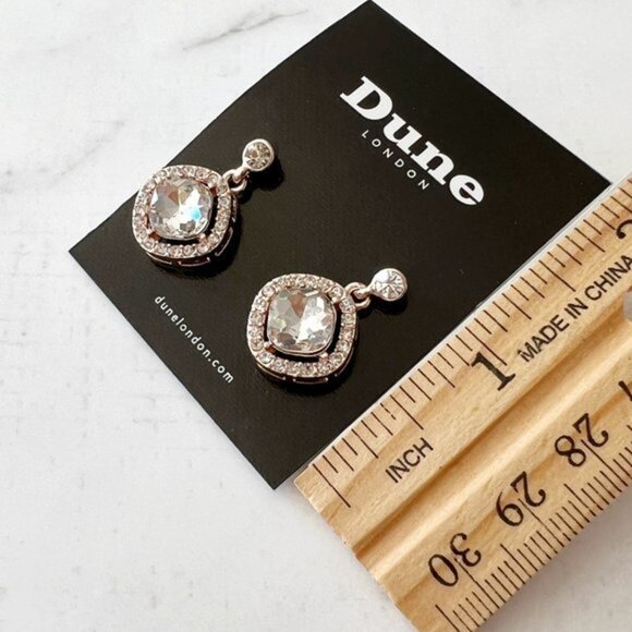 4/$25 Dune London Janet Glass Crystal Drop Earrings Rose Gold Toned - Picture 4 of 4